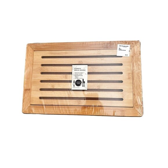 Large Natural Bamboo Bread Cutting Board w/ Crumb Tray, Kitchen Serving Tray - Picture 9 of 9